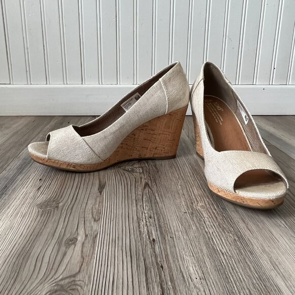 Toms Stella Peep Toe Cork Wedge Sandals, Size 10 - Picture 2 of 8